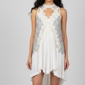 Free People Lace Overlay Mini Dress - White, Cream and Gray